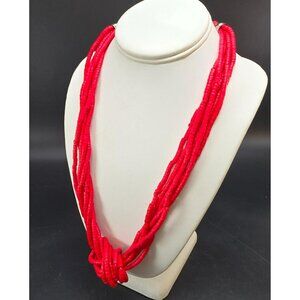 Chunky Vintage Hot Pink Beaded Multi-strand Statement Necklace HS197